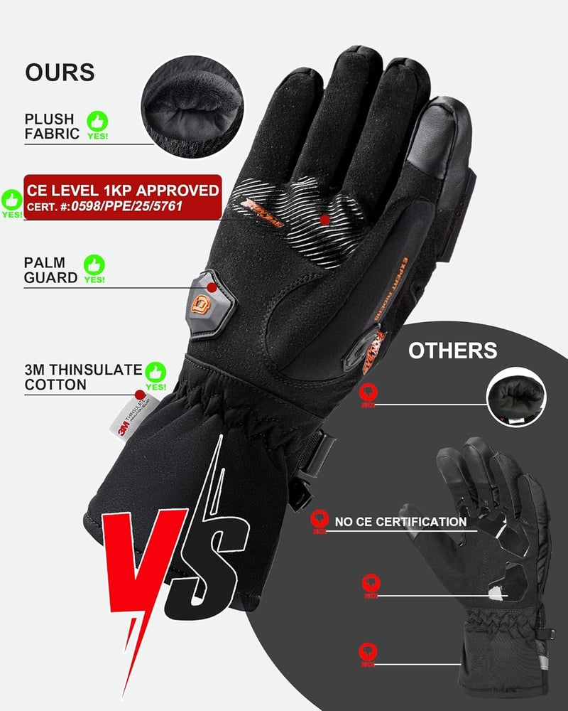 BORLENI Winter Motorcycle Gloves for Men, CE Level 1 KP Protection, Touchscreen Windproof Waterproof Warm Riding Gloves with Carbon Fiber Shell for Cold Weather - Image 5